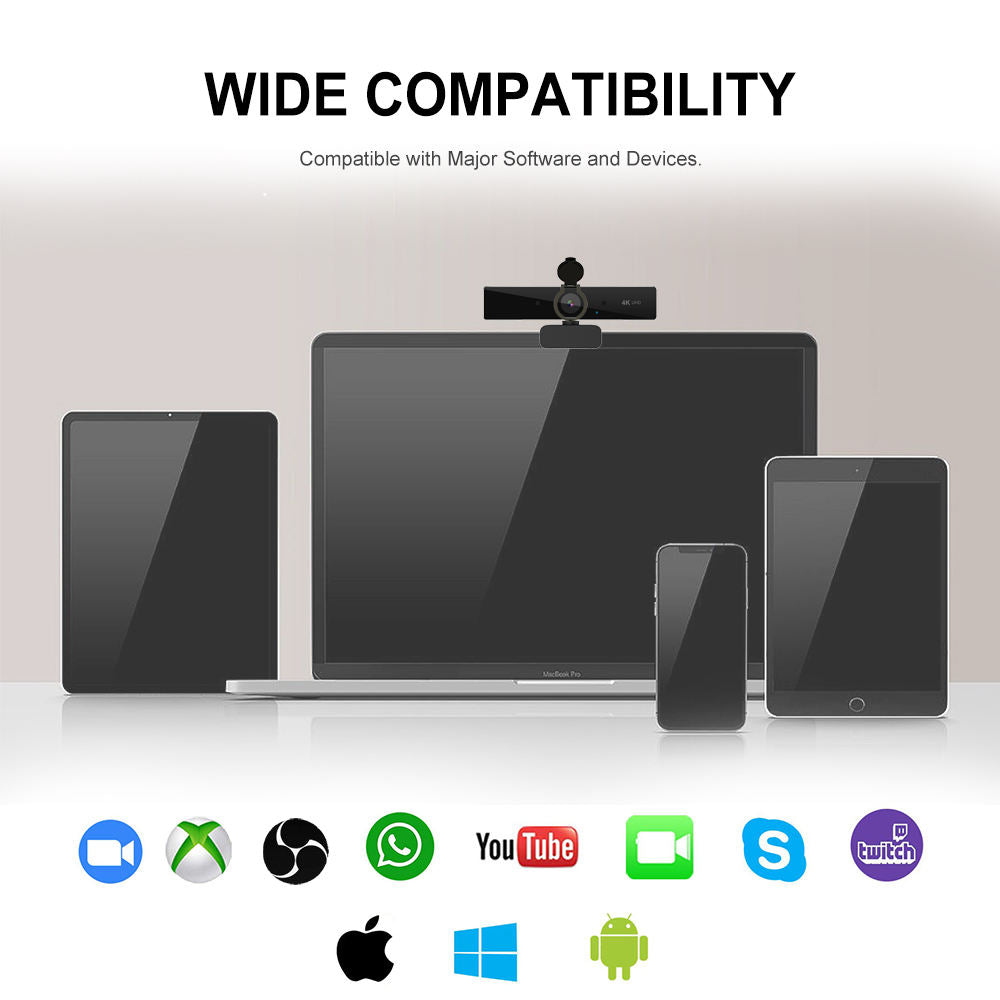 Colverro™ 4K Webcam with Autofocus, Built-In Mic and Auto Light Correction
