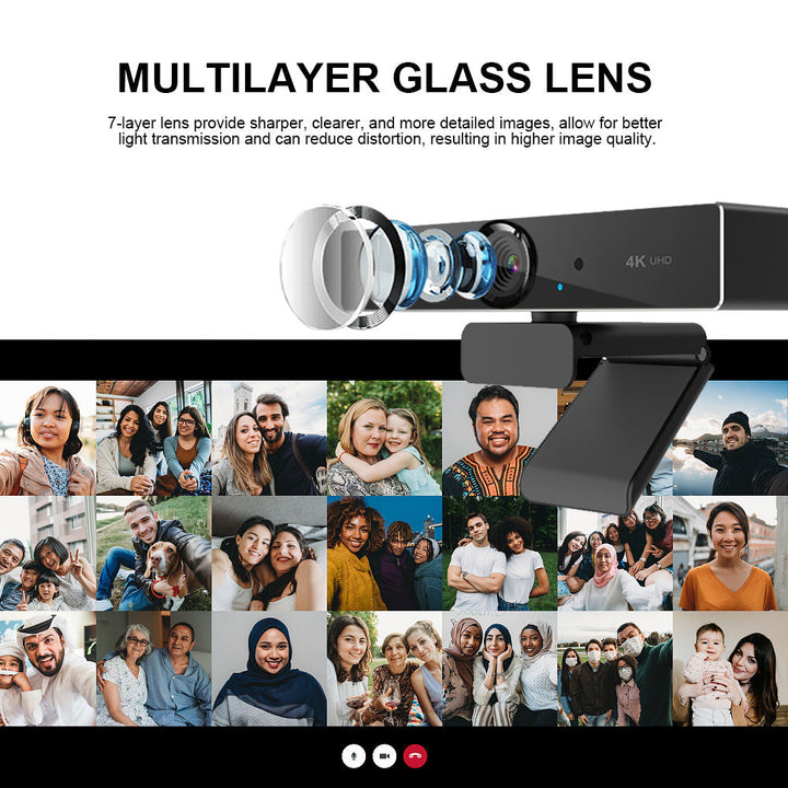 Colverro™ 4K Webcam with Autofocus, Built-In Mic and Auto Light Correction
