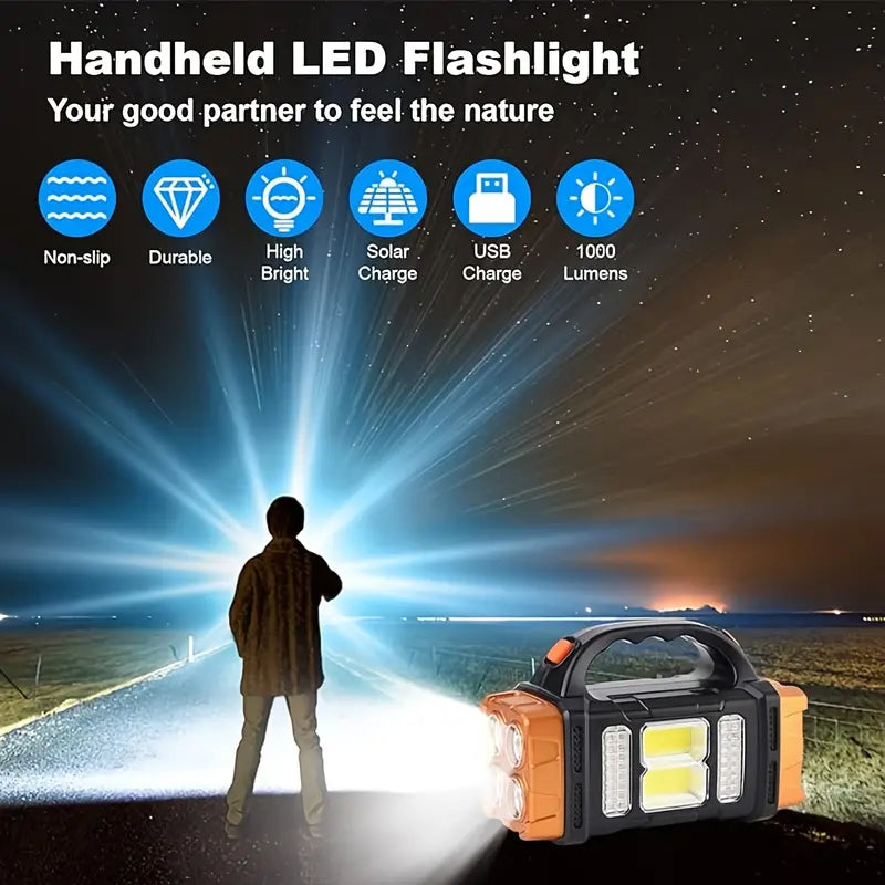 Colverro™ Solar Rechargeable LED Flashlight with COB Floodlight and Power Bank
