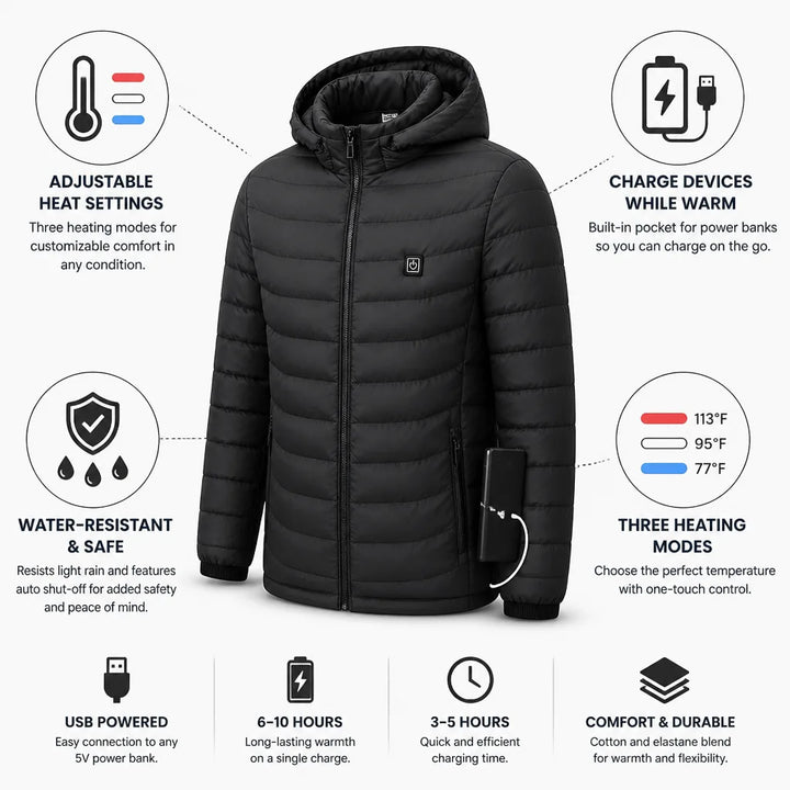 Colverro™ USB Heated Jacket with Power Bank Pocket &amp; Auto Shut-Off