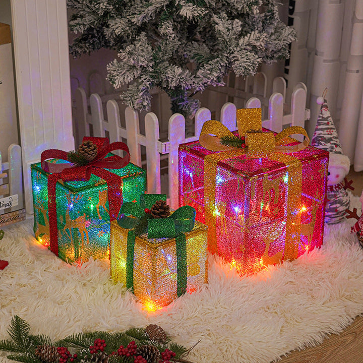 Colverro™ Light-Up Christmas Gift Box Decorations, Set of 3 with LEDs