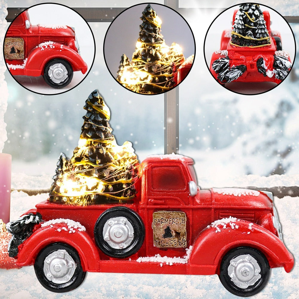 Colverro™ Red Farm Truck Christmas Decoration with Lighted Trees