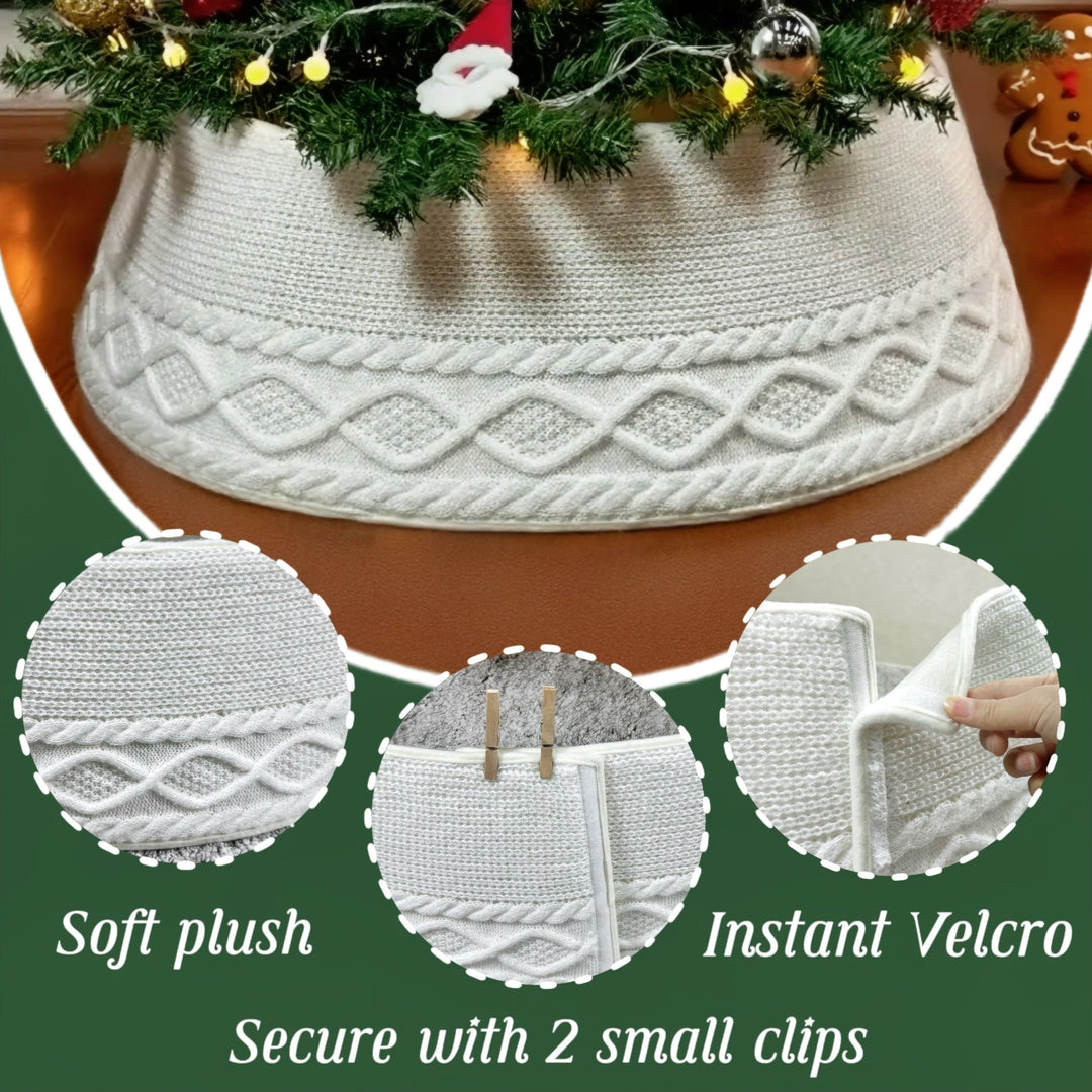Colverro™ Cable-Knit Christmas Tree Skirt with Easy Tie Closure