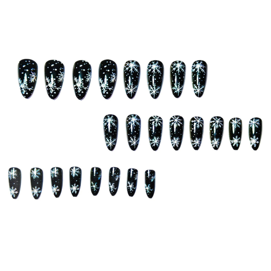 Colverro™ Winter Snowflake Nail Art Design on a Glossy Black Base