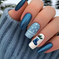 Colverro™ Reusable Winter Press-On Nails with Snowy Blue Designs