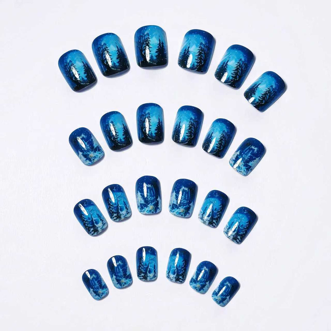 Colverro™ Artistic Winter Landscape Press-On Nails in Slate Gray