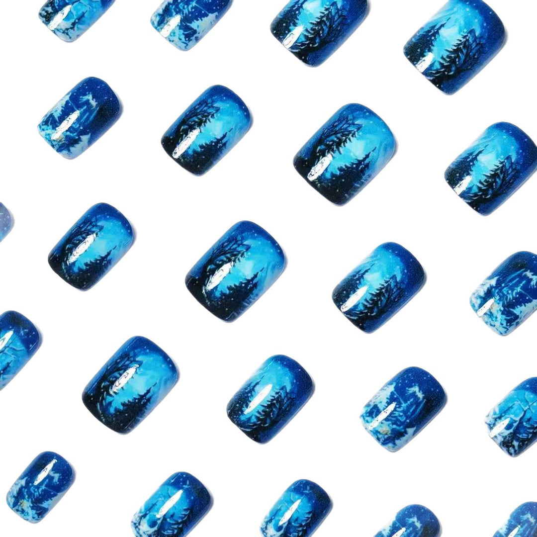 Colverro™ Artistic Winter Landscape Press-On Nails in Slate Gray