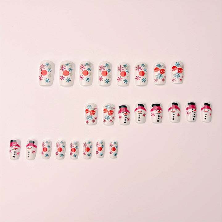 Colverro™ Winter Press-On Nails with Snowman and Snowflake Designs