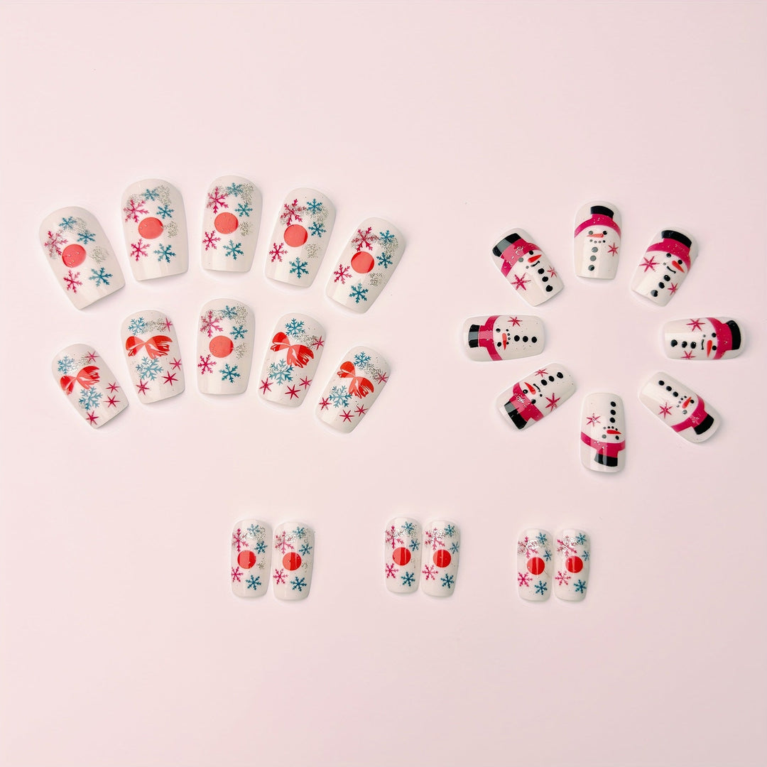 Colverro™ Winter Press-On Nails with Snowman and Snowflake Designs