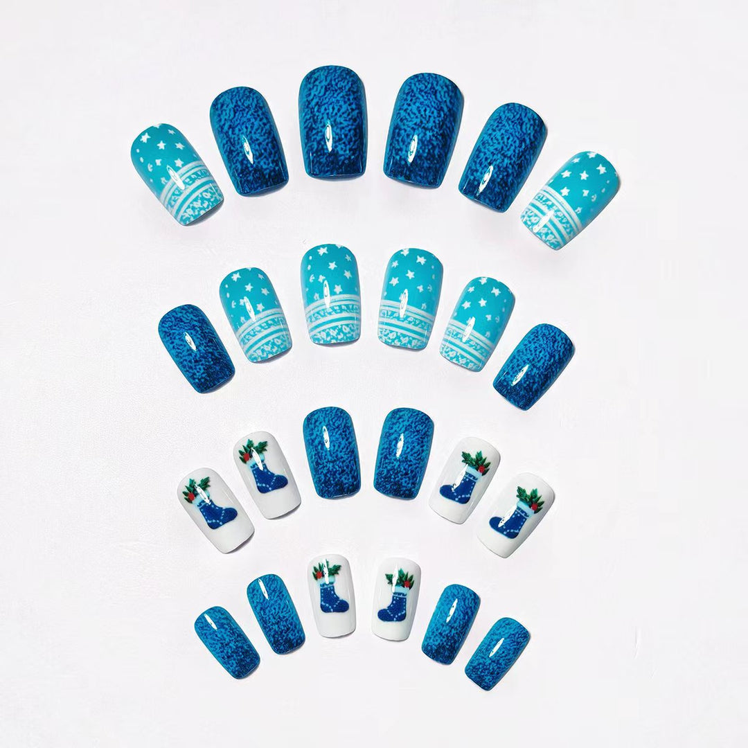 Colverro™ Reusable Winter Press-On Nails with Snowy Blue Designs