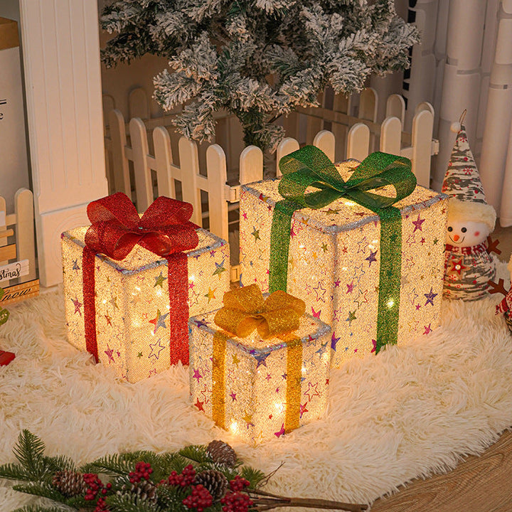 Colverro™ Light-Up Christmas Gift Box Decorations, Set of 3 with LEDs