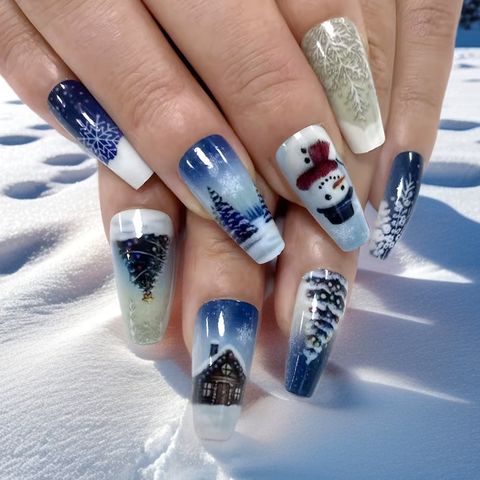 Colverro™ Artistic Winter Press-On Nails with Frosty Tree Scenes