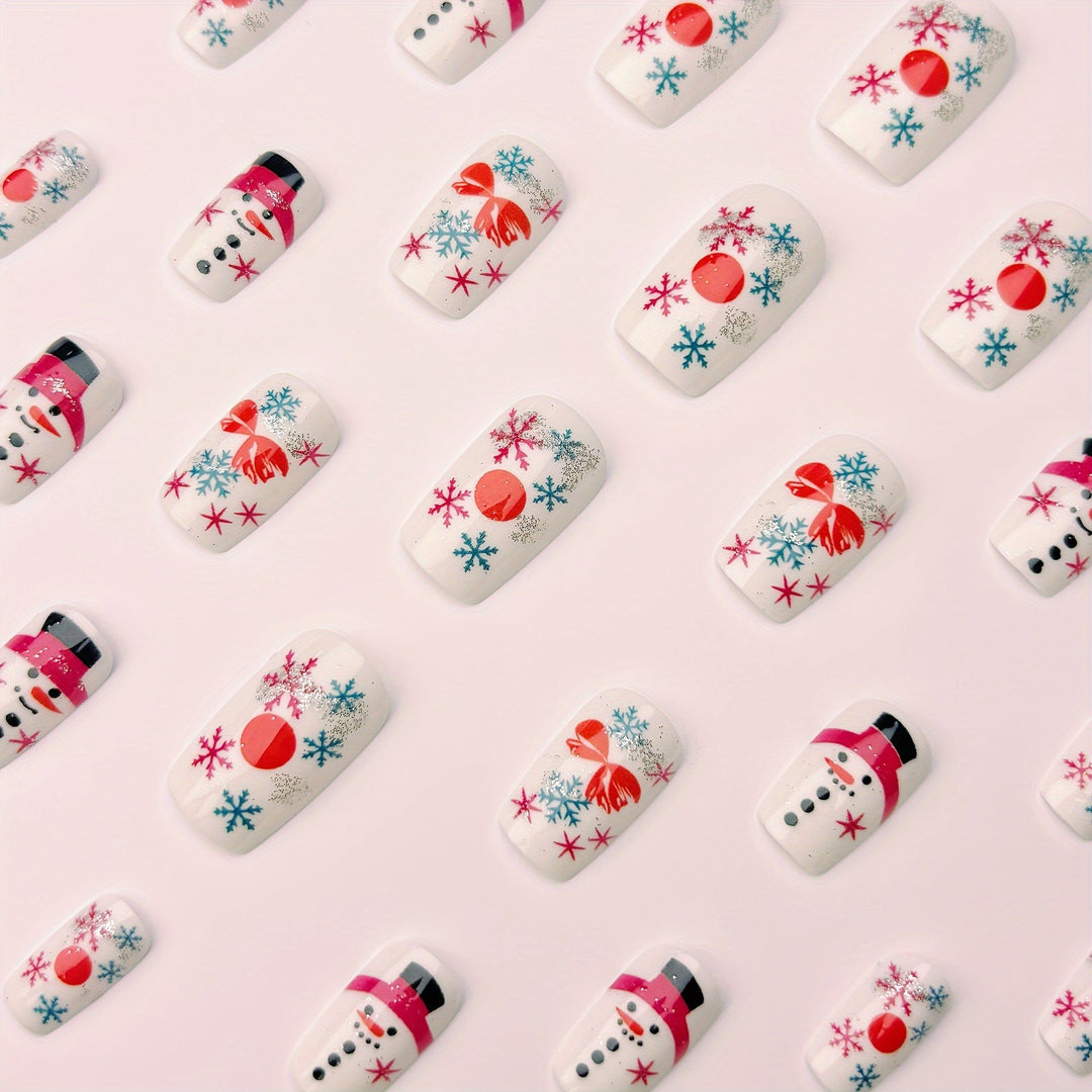 Colverro™ Winter Press-On Nails with Snowman and Snowflake Designs