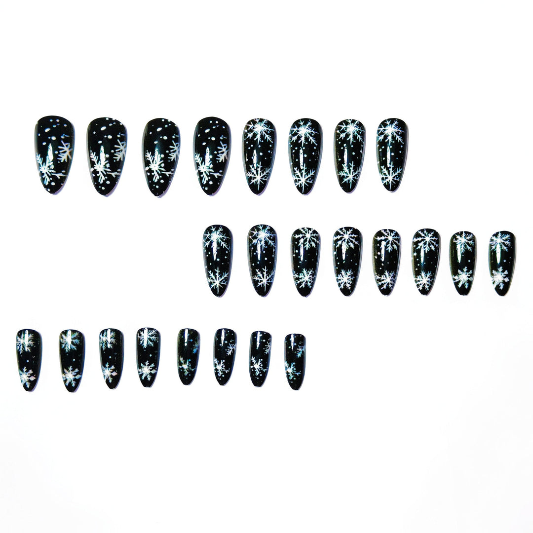 Colverro™ Winter Snowflake Nail Art Design on a Glossy Black Base