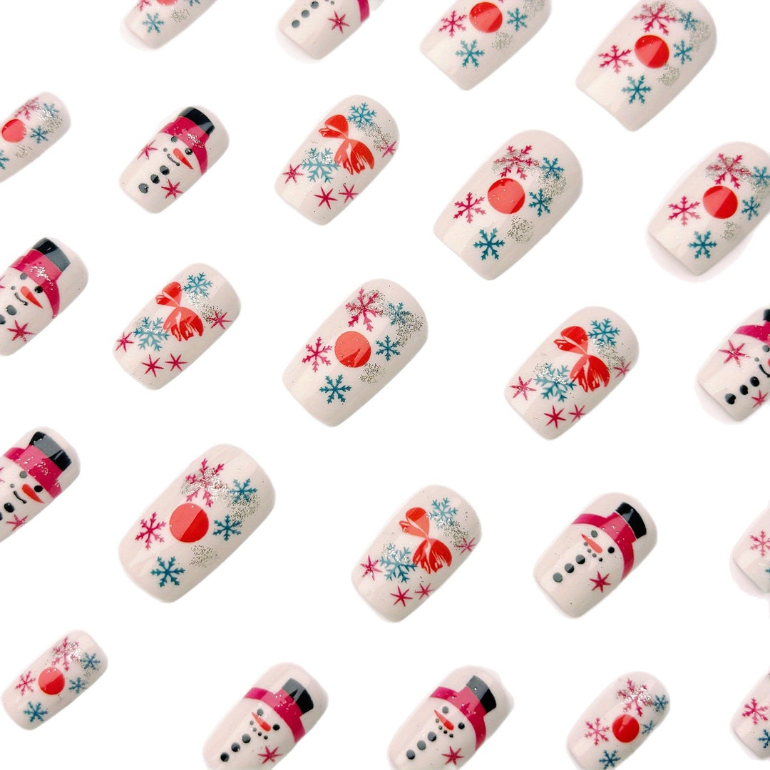Colverro™ Winter Press-On Nails with Snowman and Snowflake Designs