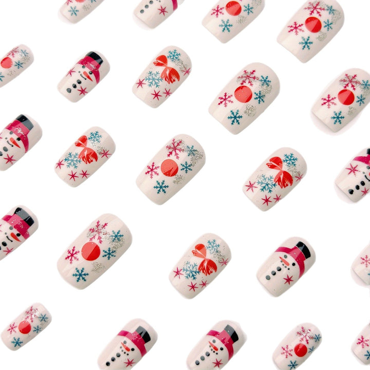 Colverro™ Winter Press-On Nails with Snowman and Snowflake Designs