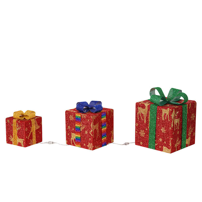 Colverro™ Light-Up Christmas Gift Box Decorations, Set of 3 with LEDs