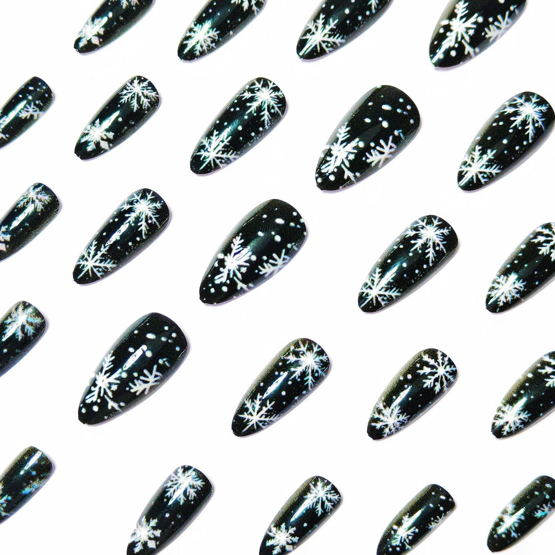Colverro™ Winter Snowflake Nail Art Design on a Glossy Black Base
