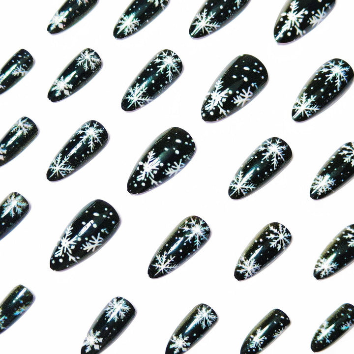 Colverro™ Winter Snowflake Nail Art Design on a Glossy Black Base