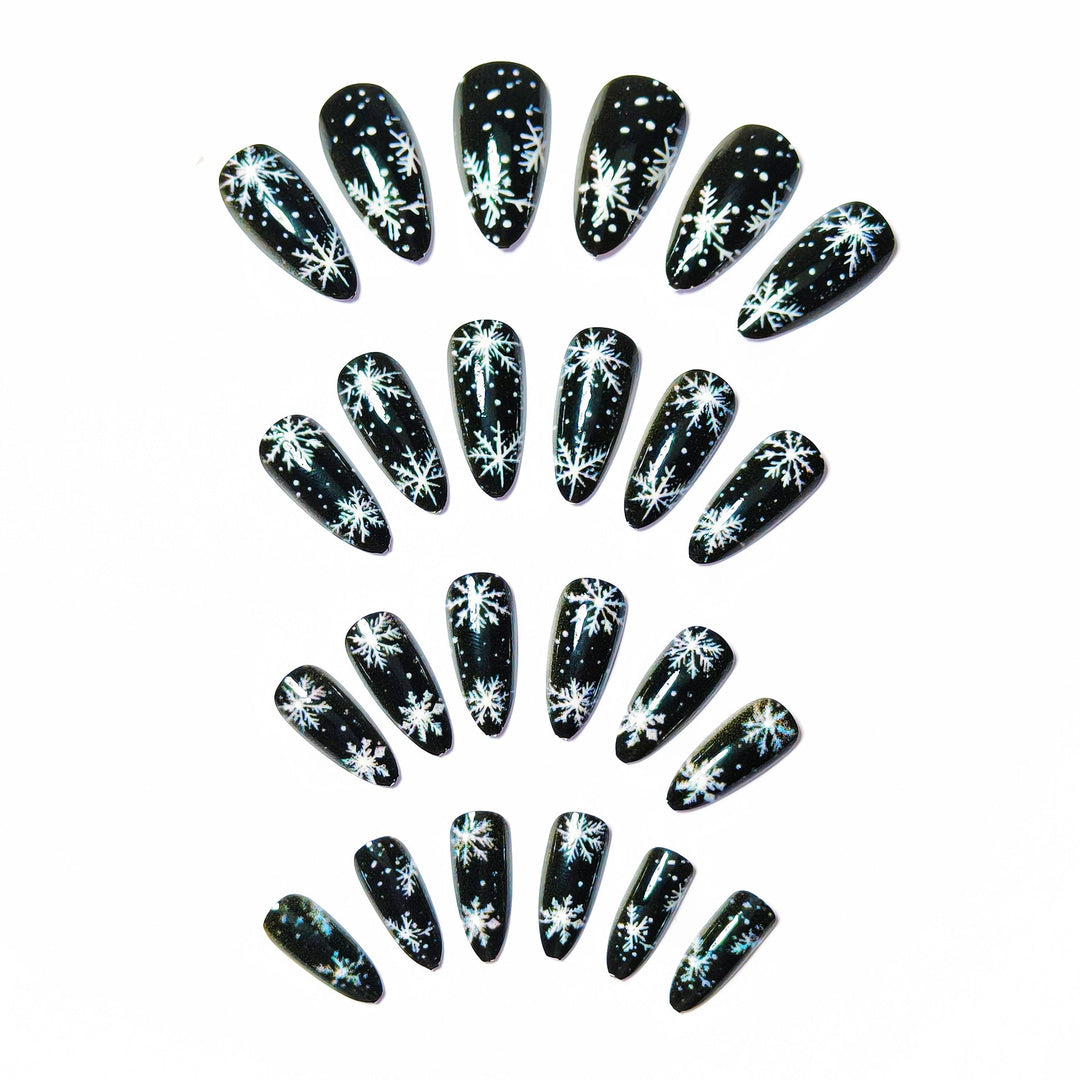 Colverro™ Winter Snowflake Nail Art Design on a Glossy Black Base