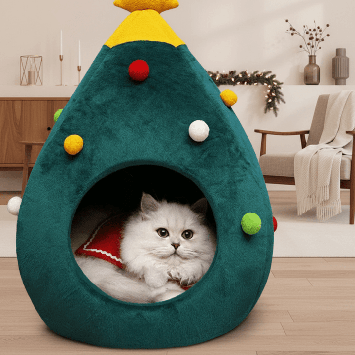 Colverro™ Christmas Tree Cat Bed with Cozy Enclosed Plush Interior