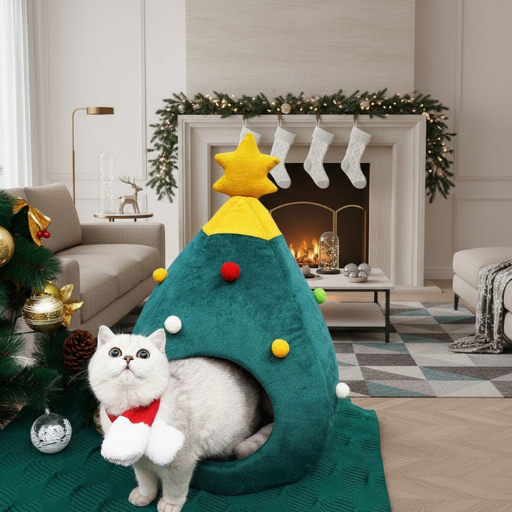 Colverro™ Christmas Tree Cat Bed with Cozy Enclosed Plush Interior
