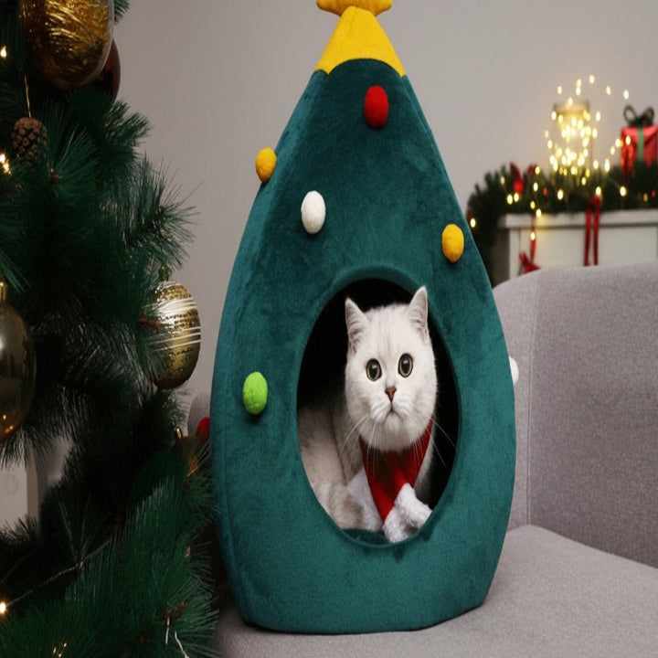 Colverro™ Christmas Tree Cat Bed with Cozy Enclosed Plush Interior