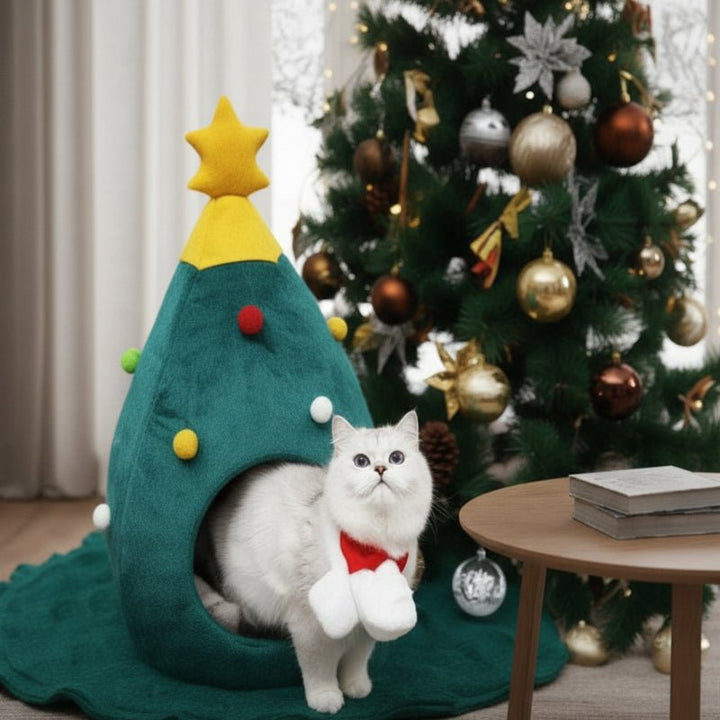 Colverro™ Christmas Tree Cat Bed with Cozy Enclosed Plush Interior