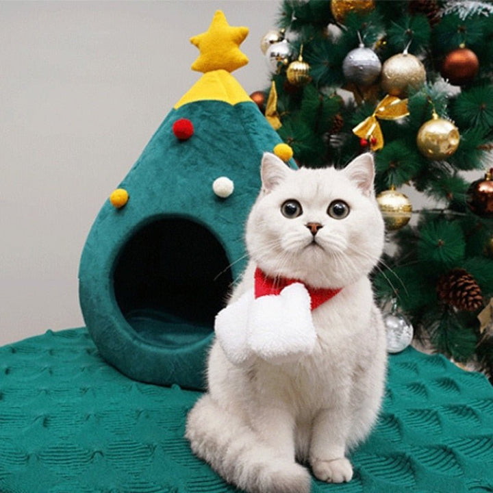 Colverro™ Christmas Tree Cat Bed with Cozy Enclosed Plush Interior