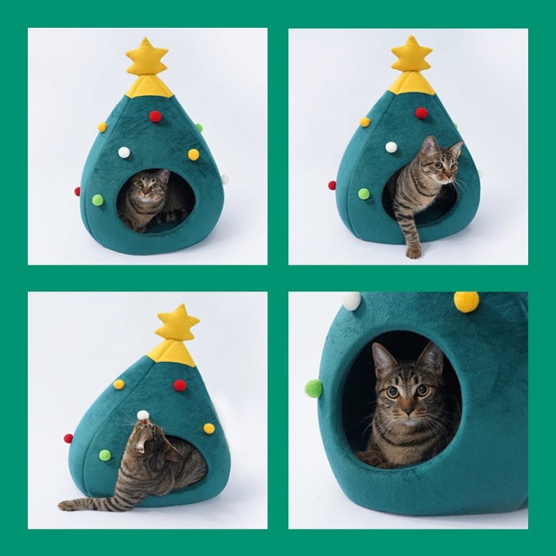 Colverro™ Christmas Tree Cat Bed with Cozy Enclosed Plush Interior