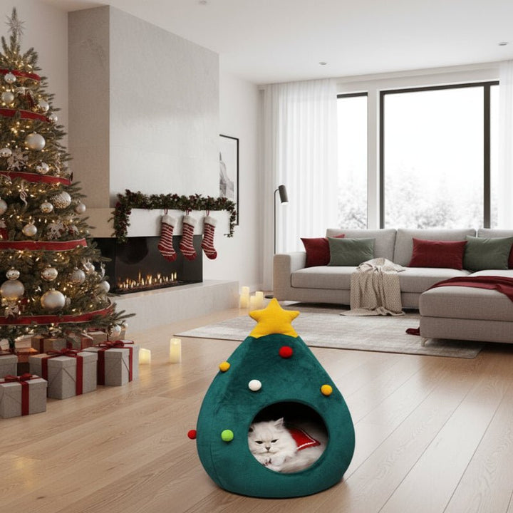 Colverro™ Christmas Tree Cat Bed with Cozy Enclosed Plush Interior