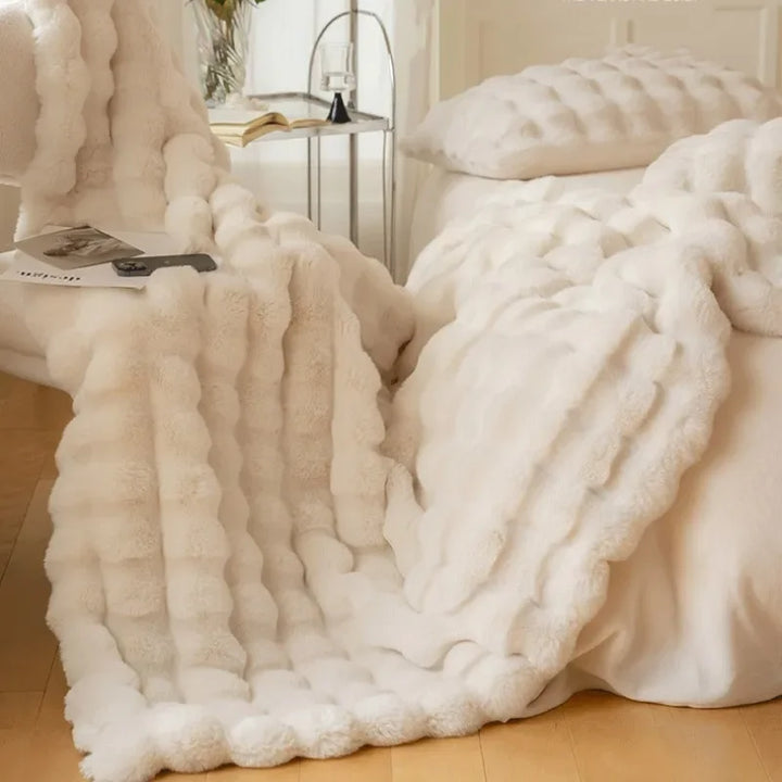 Colverro™ Reversible Faux Fur Bubble Throw Blanket for Couch and Bed