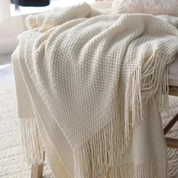 Colverro™ Cream White Wool Blanket, Warm and Cozy Year-Round