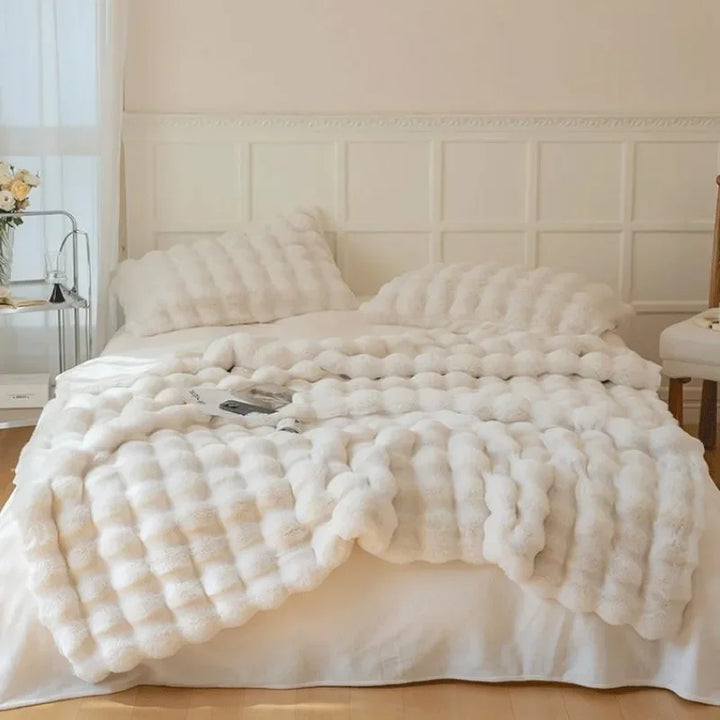 Colverro™ Reversible Faux Fur Bubble Throw Blanket for Couch and Bed