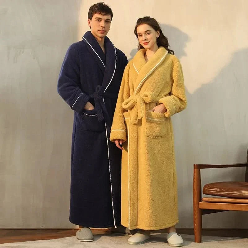 Colverro™ Flannel Fleece Bathrobe with Turn-Down Collar and Tie Belt