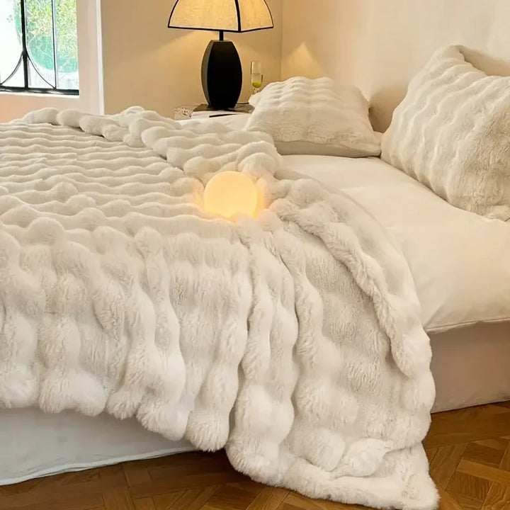 Colverro™ Reversible Faux Fur Bubble Throw Blanket for Couch and Bed