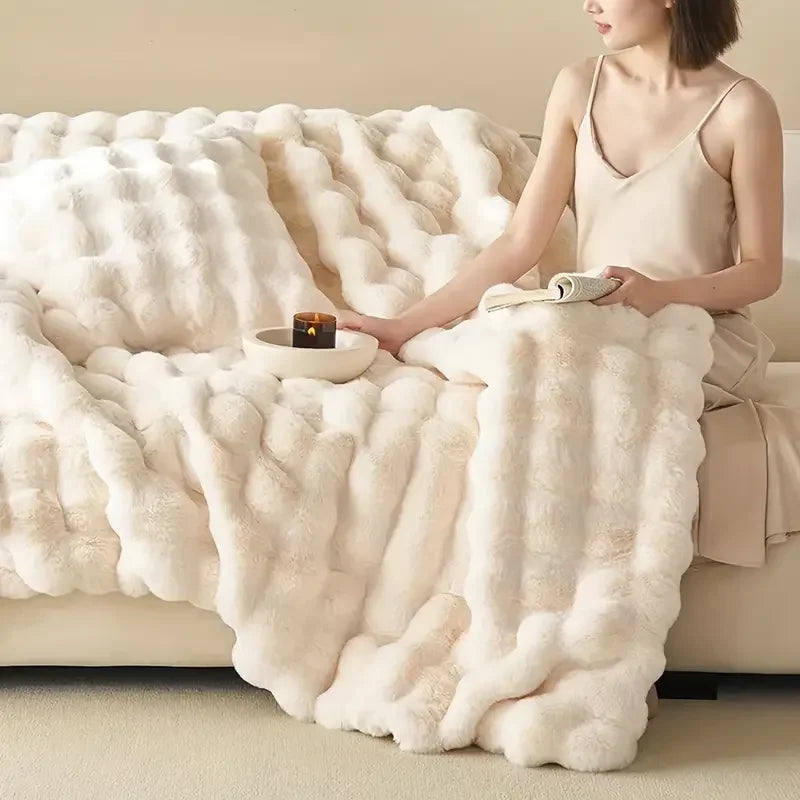 Colverro™ Reversible Faux Fur Bubble Throw Blanket for Couch and Bed
