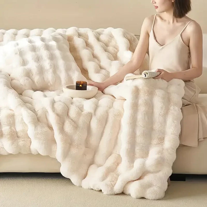 Colverro™ Reversible Faux Fur Bubble Throw Blanket for Couch and Bed