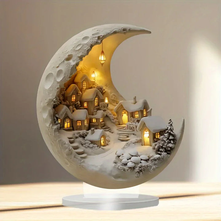 Colverro™ Crescent Moon Winter Village Night Light in Clear Acrylic