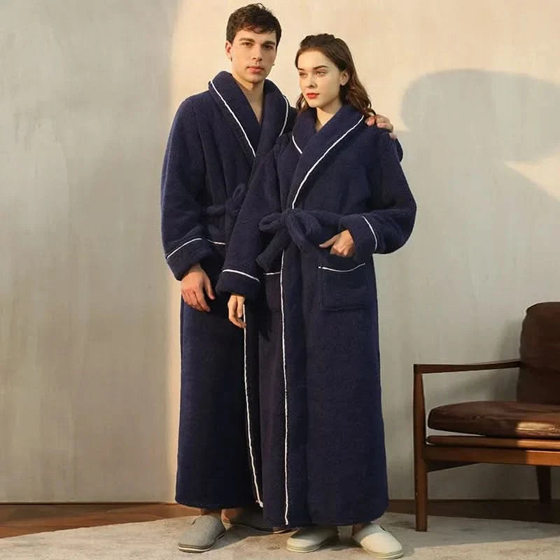 Colverro™ Flannel Fleece Bathrobe with Turn-Down Collar and Tie Belt