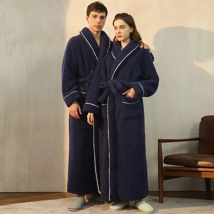 Colverro™ Flannel Fleece Bathrobe with Turn-Down Collar and Tie Belt