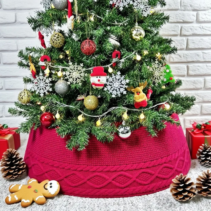 Colverro™ Cable-Knit Christmas Tree Skirt with Easy Tie Closure