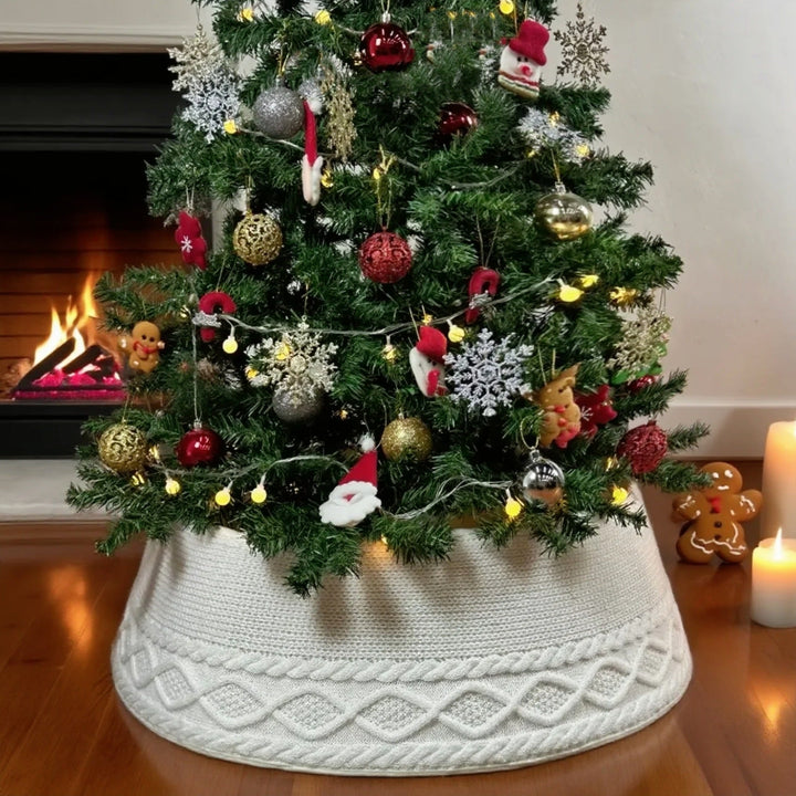 Colverro™ Cable-Knit Christmas Tree Skirt with Easy Tie Closure