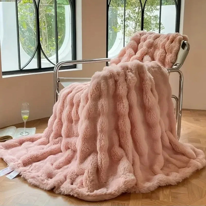 Colverro™ Reversible Faux Fur Bubble Throw Blanket for Couch and Bed