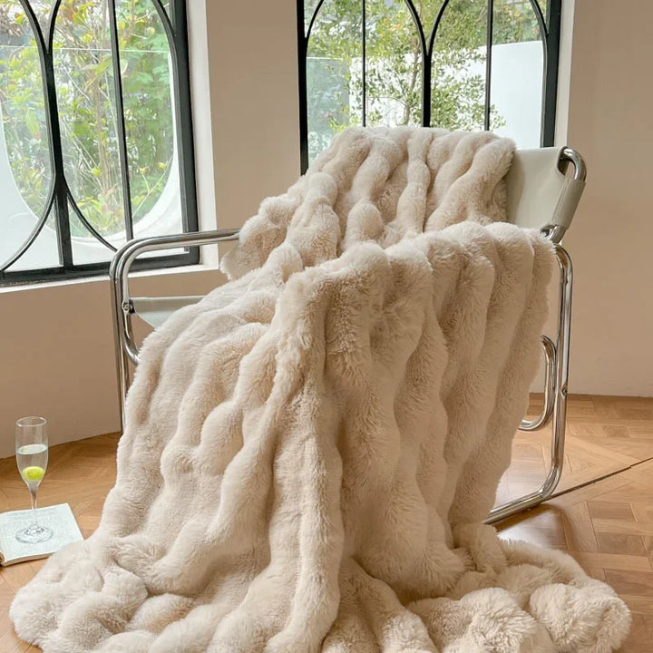 Colverro™ Reversible Faux Fur Bubble Throw Blanket for Couch and Bed