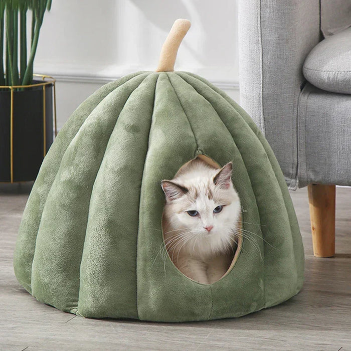 Colverro™ Cozy Pumpkin Cat Bed with Enclosed Plush Hideaway