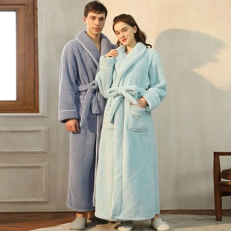 Colverro™ Flannel Fleece Bathrobe with Turn-Down Collar and Tie Belt