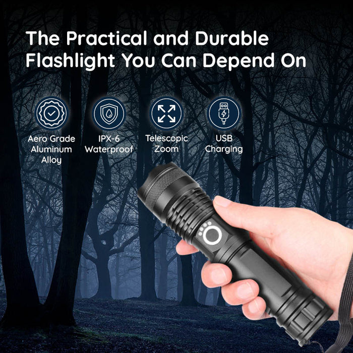 Colverro™ Rechargeable LED Flashlight with Zoom, Waterproof Aluminum Body