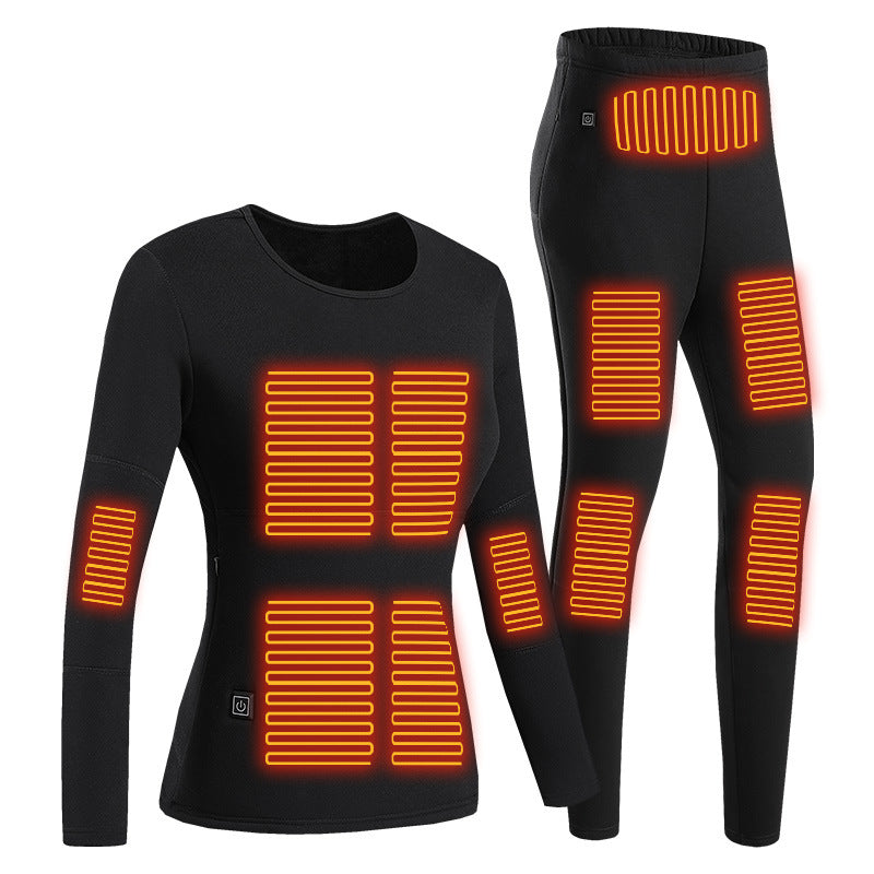 Black heated thermal underwear set with USB cable