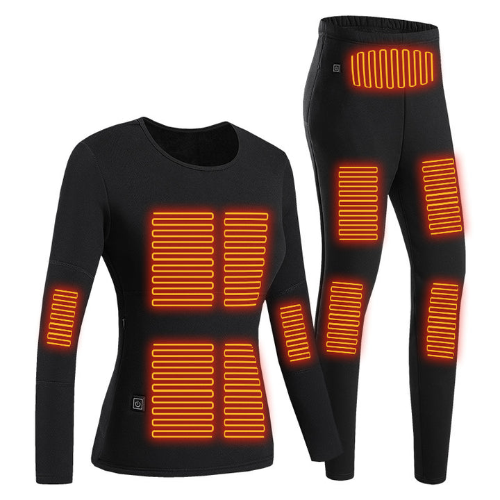 Black heated thermal underwear set with USB cable